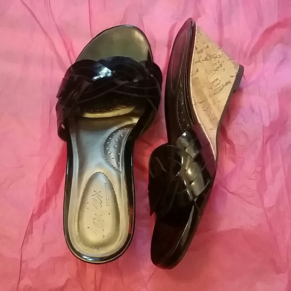 Black 7 braided comfy wedge backless sandal